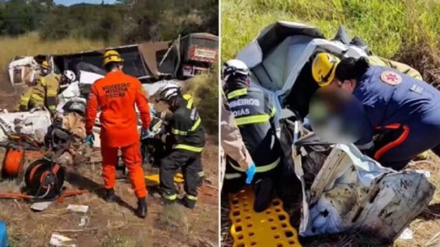 Caminhão mata ocupantes de carro parado em rodovia, dizem bombeiros