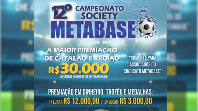12º Campeonato Society Metabase para associados terá R$ 30 mil em premiações em Catalão