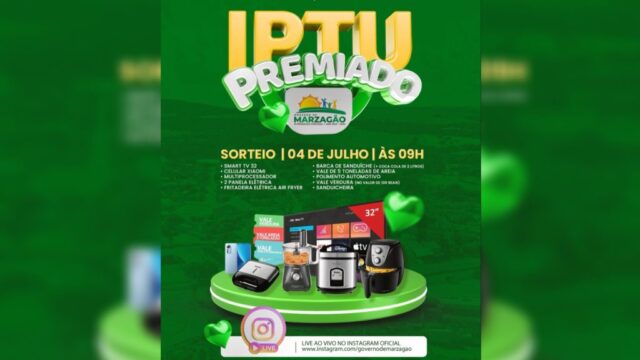 Prefeitura de Marzagão realiza sorteio do IPTU Premiado 2025 com prêmios para os contribuintes