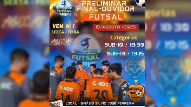 Ouvidor recebe partidas preliminares da final do Torneio de Férias de Futsal nesta sexta-feira, 15 de agosto