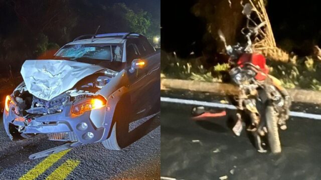 Duas pessoas morrem em colisão entre carro e moto na GO-213, em Caldas Novas