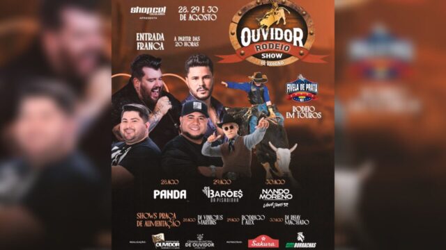 Ouvidor Rodeio Show terá entrada gratuita e dois palcos de atrações entre 28 e 30 de agosto