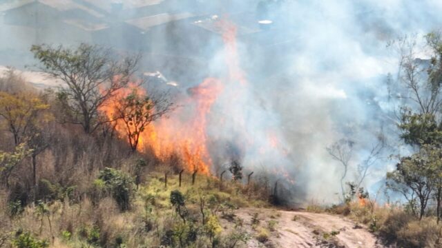 Bombeiros usam drone para monitorar e combater incêndio em área verde de Catalão