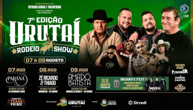 Urutaí realiza 7º Rodeio Show com entrada gratuita e shows de Paraná, Amado Batista e Zé Ricardo & Thiago
