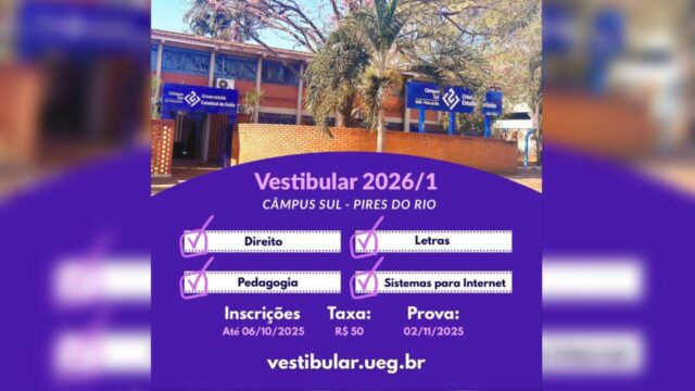 UEG abre inscrições para vestibular em Pires do Rio