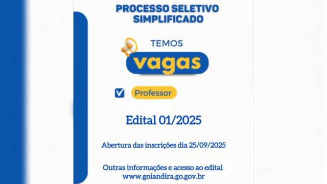 Prefeitura de Goiandira abre processo seletivo simplificado para professores pedagogos