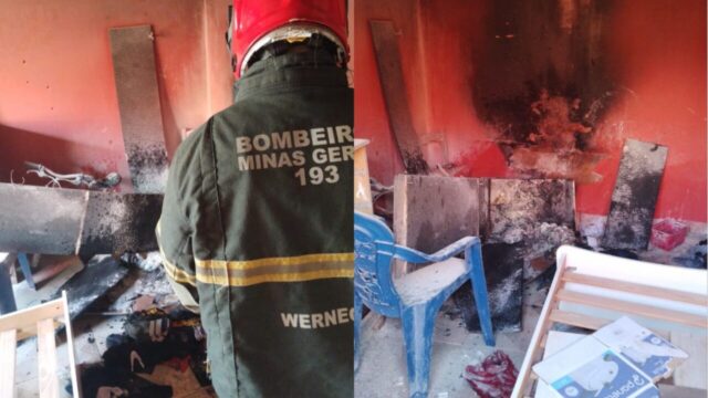 Bombeiros atendem incêndio em residência após desentendimento familiar em Engenheiro Navarro
