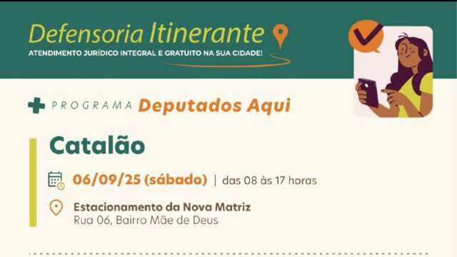 Assistência jurídica gratuita da Defensoria Pública chega a Catalão neste sábado (06/09)