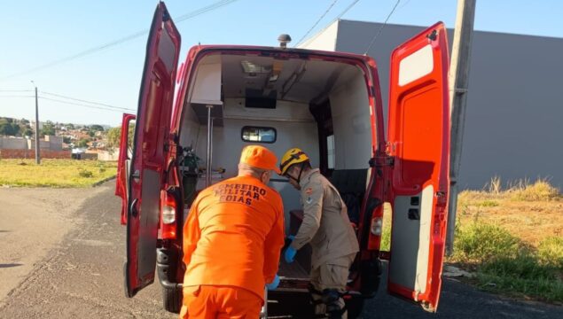 Mulher fica ferida após estouro de pneu e queda de motocicleta em Catalão