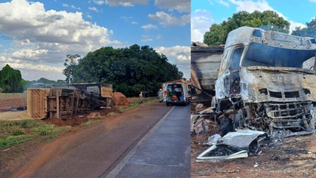 Duas pessoas morrem em colisão entre carreta e caminhão na BR-452, em Rio Verde
