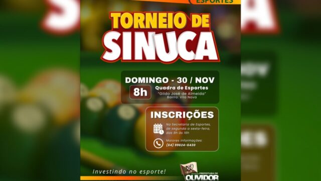 Torneio de Sinuca de Ouvidor 2025 abre inscrições e promete movimentar o esporte no município