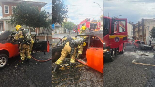 Veículo pega fogo em via pública no Centro de Araguari