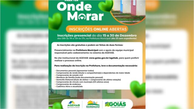 Marzagão abre inscrições para o programa habitacional Para Ter Onde Morar