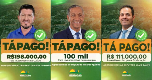 Marzagão recebe mais de R$ 400 mil em emendas parlamentares em dezembro para educação, cultura e investimentos