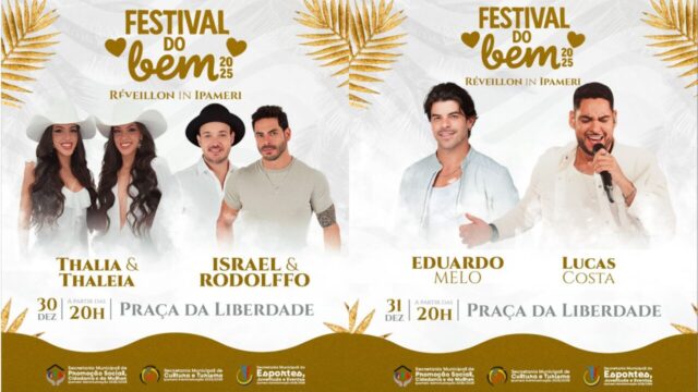 Festival do Bem em Ipameri começa hoje (30) com show de Israel & Rodolffo; Eduardo Melo também é atração principal do Réveillon