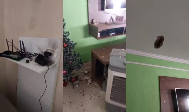Raio atinge residência durante temporal e causa destruição em casa no Bairro Canaã, em Uberlândia