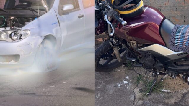 Colisão entre carro e moto deixa dois feridos em cruzamento do Jardim Paulista, em Catalão