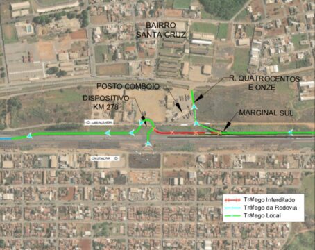 Ecovias realizará obras de drenagem e interditará parcialmente acesso no km 278 da BR-050, em Catalão
