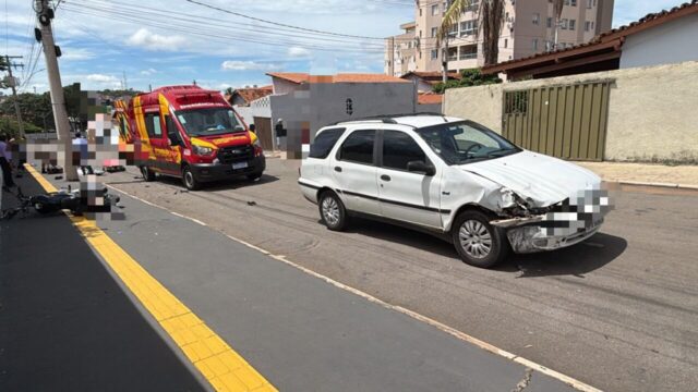Motociclista fica gravemente ferido após colisão com carro no Jardim Paulista, em Catalão