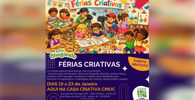 Projeto Férias Criativas leva programação gratuita para crianças e jovens em Catalão e Ouvidor