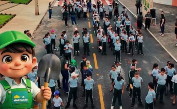 Alunos da rede municipal de ensino participam de ação do projeto Cidade Limpa em Marzagão