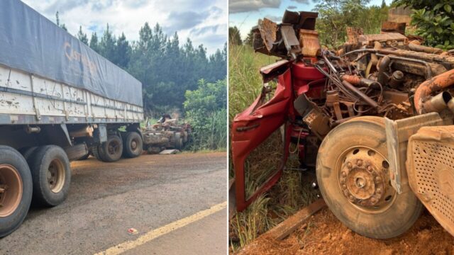 Acidente grave entre carretas deixa motorista ferido na GO-301, em Catalão