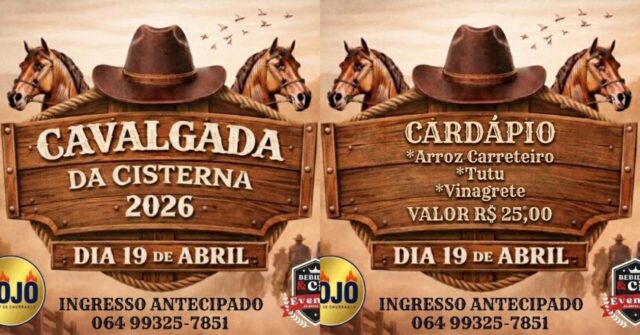 Cavalgada da Cisterna 2026 acontece no dia 19 de abril e integra programação festiva do evento