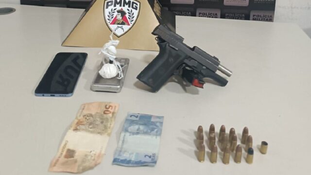 Homem é preso com arma, munições e drogas durante diligências de homicídio em Araguari