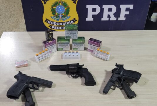 PRF apreende armas, medicamentos proibidos e anabolizantes na BR-050, em Catalão