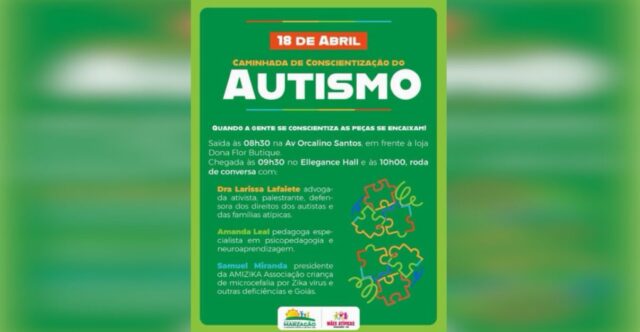 Caminhada de conscientização sobre o autismo será realizada em Marzagão no dia 18 de abril