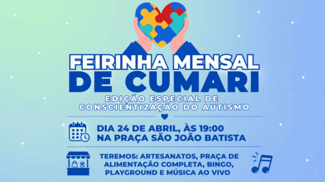 Feirinha mensal de Cumari terá edição especial de conscientização do autismo nesta sexta-feira (24)