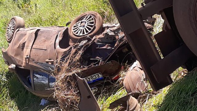Caminhão com carga de bois e carro com carretinha se envolvem em acidente na MGC-452, em Uberlândia