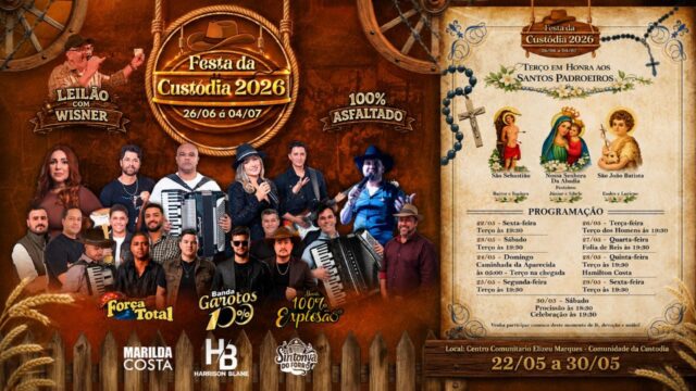 Festa da Custódia 2026 terá programação religiosa e shows entre maio e julho na zona rural de Catalão