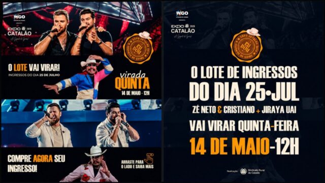 Expo Catalão 2026 anuncia virada de lote para show de Zé Neto & Cristiano e Jiraya Uai