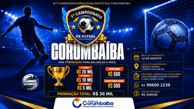 Corumbaíba abre inscrições para 1º Campeonato Regional de Futsal com premiação total de R$ 36 mil