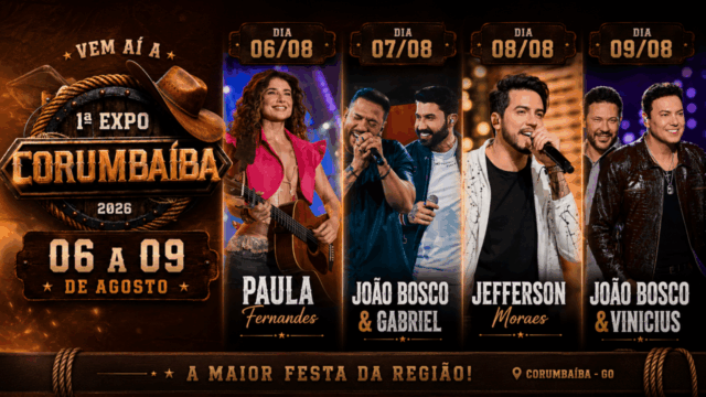1ª Expo Corumbaíba 2026 promete entrar para a história com quatro noites de grandes shows