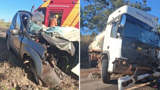 Motorista morre em colisão frontal entre carro e caminhão na GO-020, em Ipameri