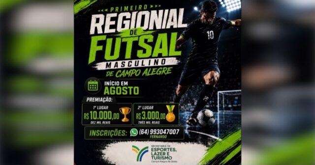 Campo Alegre de Goiás abre inscrições para o 1º Regional de Futsal Masculino