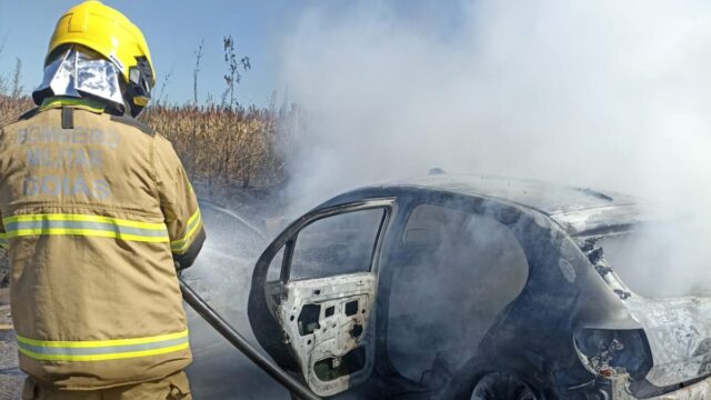 Colisão frontal entre dois veículos deixa duas pessoas feridas e provoca incêndio na GO-213, em Ipameri