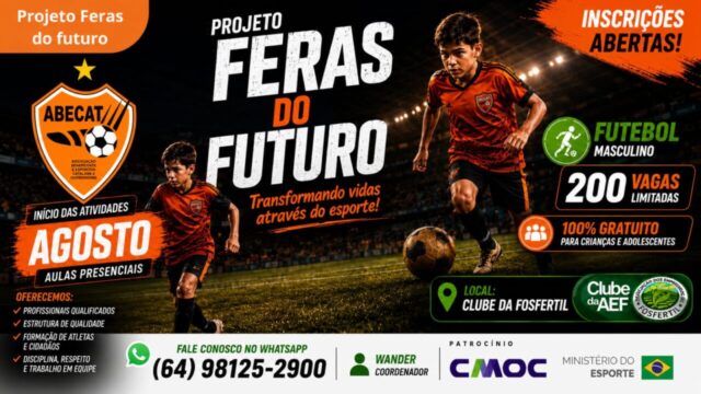 Inscrições para projeto gratuito de futebol de campo da ABECAT estão abertas em Catalão