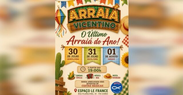 Arraiá Vicentino promete três noites de festa, tradição e solidariedade em Catalão