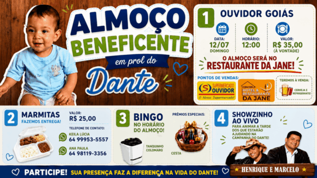 Ouvidor promove, neste domingo (12), almoço beneficente para arrecadar recursos para cirurgia do pequeno Dante