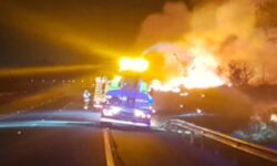 Carro é destruído por incêndio e chamas atingem vegetação às margens da BR-050, em Catalão