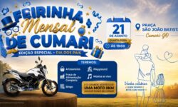 Feirinha Mensal de Cumari terá edição especial do Dia dos Pais com sorteio de moto 0 km