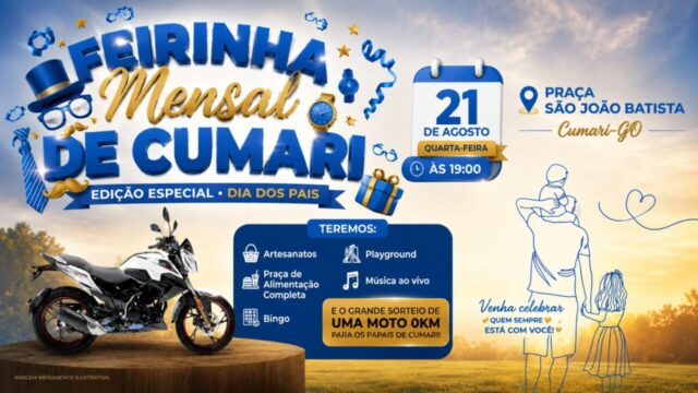 Feirinha Mensal de Cumari terá edição especial do Dia dos Pais com sorteio de moto 0 km