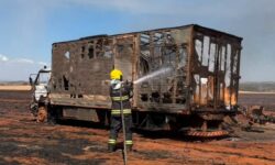 Incêndio em vegetação atinge caminhão e máquina agrícola e deixa uma pessoa morta em São Luiz do Norte