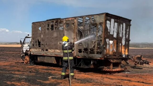 Incêndio em vegetação atinge caminhão e máquina agrícola e deixa uma pessoa morta em São Luiz do Norte