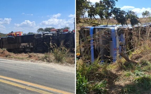 Bebê e mais quatro pessoas morrem em acidente entre caminhão, ônibus e dois carros na GO-010, em Luziânia