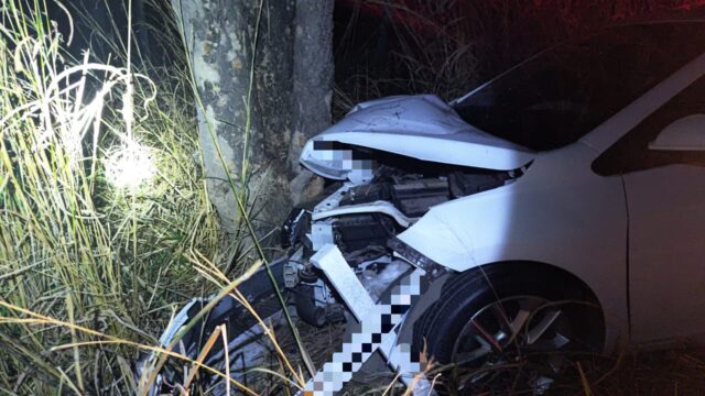 Motorista de 45 anos fica ferido após carro bater em árvore na GO-330, em Três Ranchos