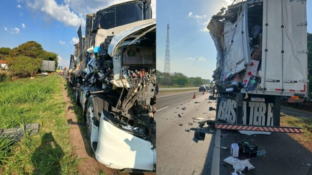 Dois morrem em acidente entre carro e carretas na BR-365, em Monte Alegre de Minas